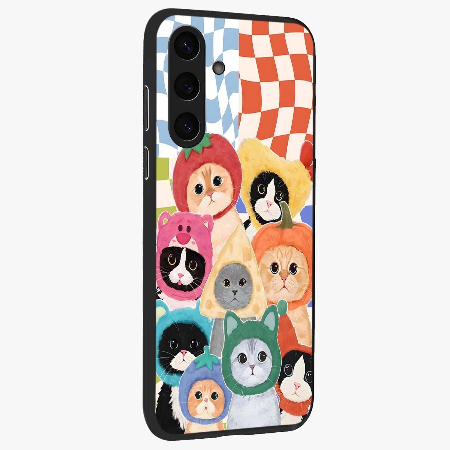 Cats in Fruits Glass Case upright view showcasing charming cat artwork with fun fruity theme.