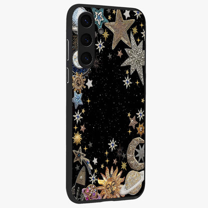 Galactic Jewel Stars Glass Case upright view showcasing glittering star jewel artwork with vibrant galaxy theme.