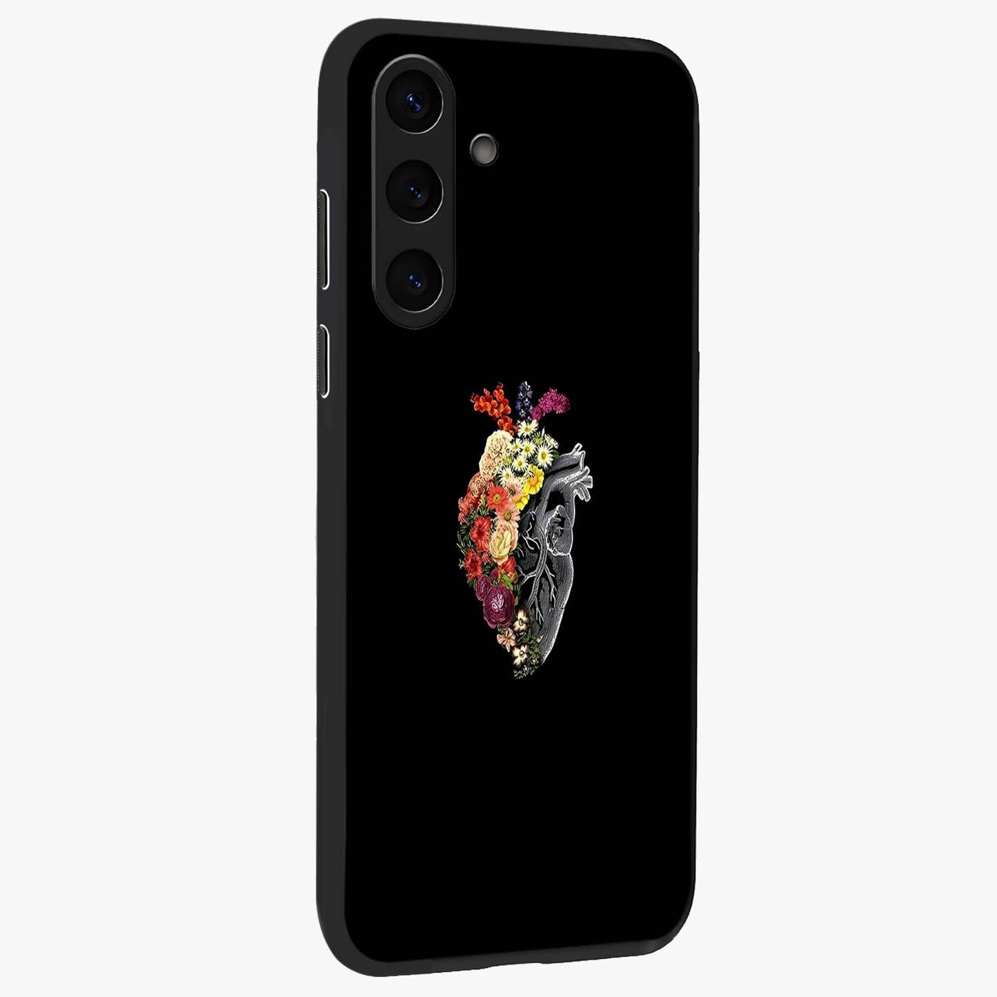 Heart With Flowers Glass Case upright view showcasing decorative heart and floral artwork with sweet romantic theme.