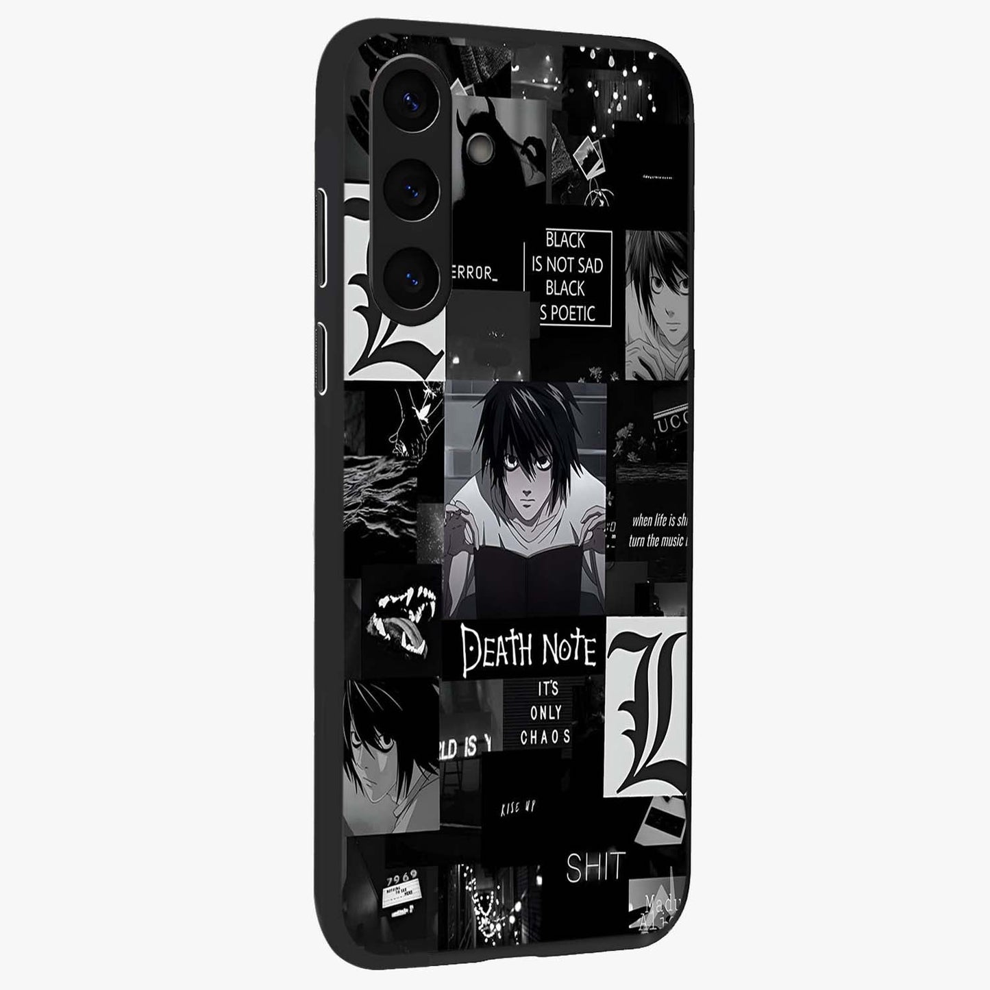 Midnight Chaos Mind Glass Case upright view showcasing expressive abstract artwork with bold dark theme.