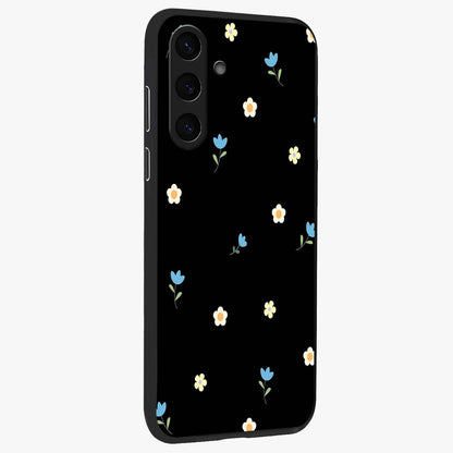 Minimal Petal Whispers Glass Case upright view showcasing elegant floral artwork with modern minimalist style.