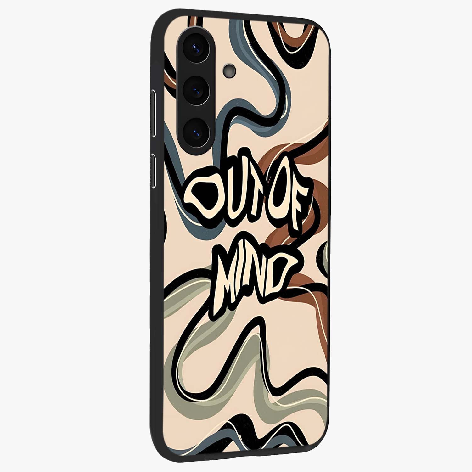 Out Of Mind Glass Case upright view showcasing striking typography artwork with edgy conceptual theme.