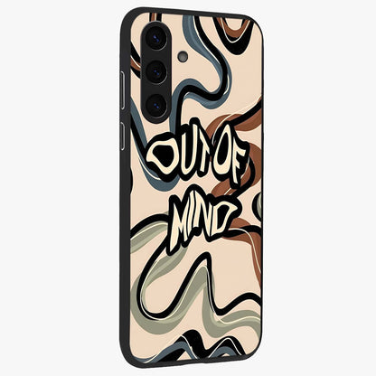 Out Of Mind Glass Case upright view showcasing striking typography artwork with edgy conceptual theme.