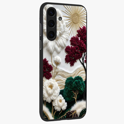 Radiant Bloom Elegance Glass Case upright view showcasing decorative flower artwork with refined botanical theme.