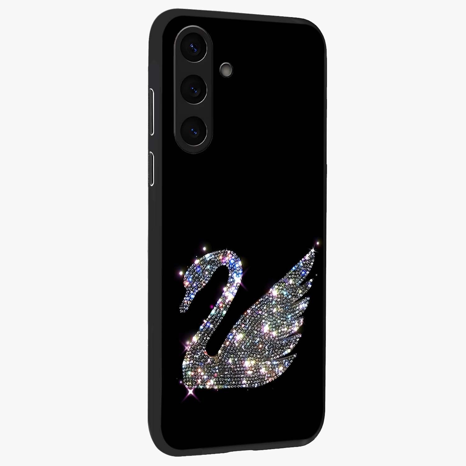 Starlit Swan Grace Glass Case upright view showcasing beautiful swan artwork with peaceful night themed design.