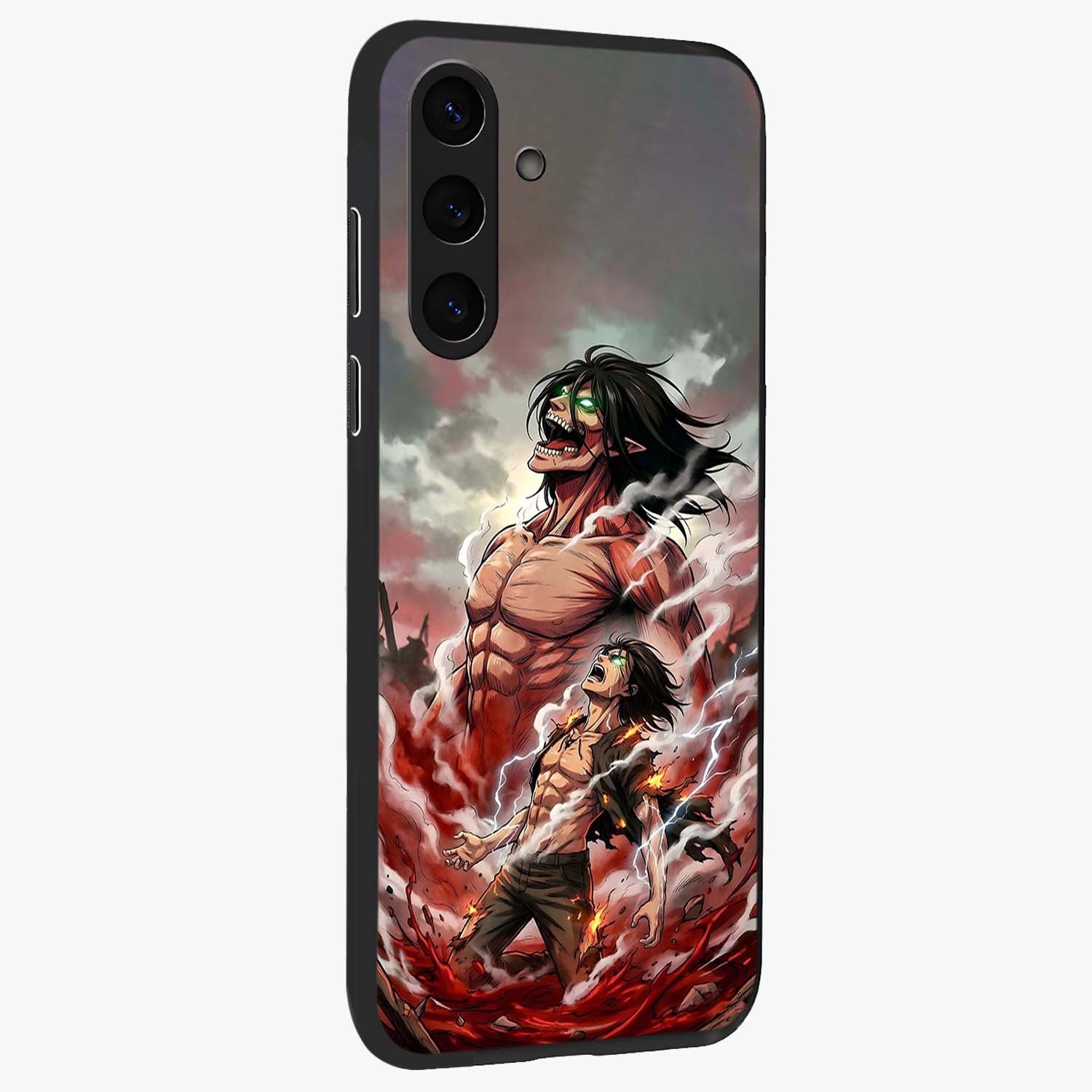 Titan Awakening Fury Glass Case upright view showcasing intense titan artwork with epic fantasy theme.