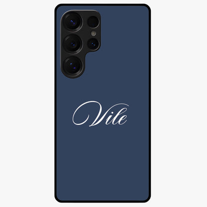 Blue Background Personalized Custom Name Glass Case showing flat back view with minimal blue background and custom name design.
