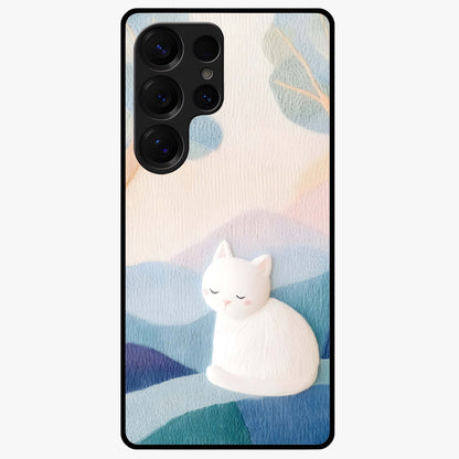 Cotton Dream Cat Glass Case showing flat back view with soft dreamy cat artwork and glossy glass finish.