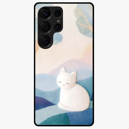 Cotton Dream Cat Glass Case showing flat back view with soft dreamy cat artwork and glossy glass finish.