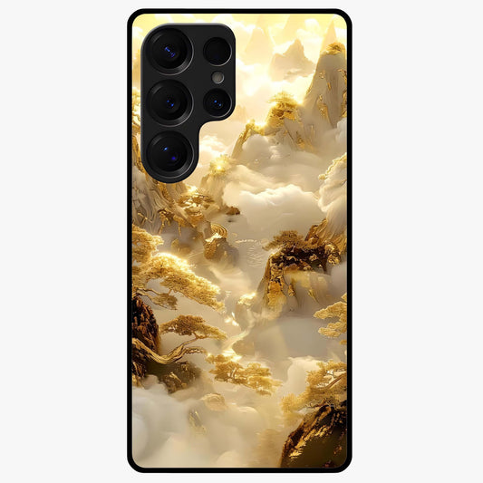 Gates Of Illumination Glass Case showing flat back view with mystical illuminated gate artwork and glossy glass finish.
