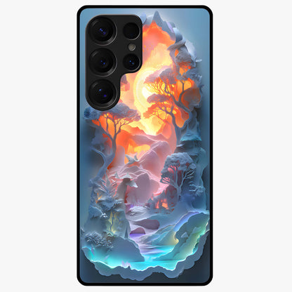 Glow Forest Portal Glass Case showing flat back view with glowing forest portal artwork and glossy glass finish.