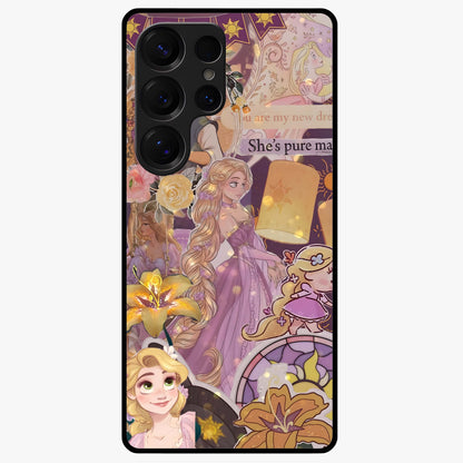 Magical Tangled Dream Glass Case showing flat back view with dreamy tangled artwork and glossy glass finish.