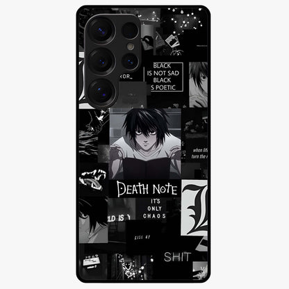 Midnight Chaos Mind Glass Case showing flat back view with abstract dark themed artwork and glossy glass finish.
