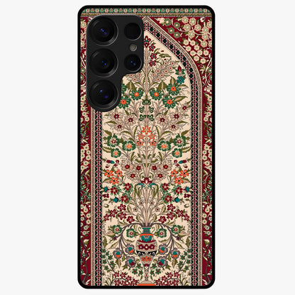 Persian Inspired Glass Case showing flat back view with ornate Persian style pattern artwork and glossy glass finish.