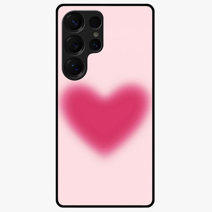Pink Aura Heart Glass Case showing flat back view with glowing heart artwork and glossy glass finish.