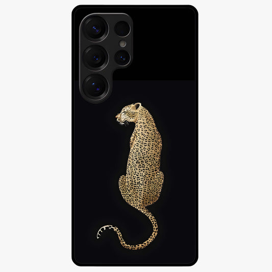 Regal Leopard Glass Case showing flat back view with bold leopard artwork and glossy glass finish.