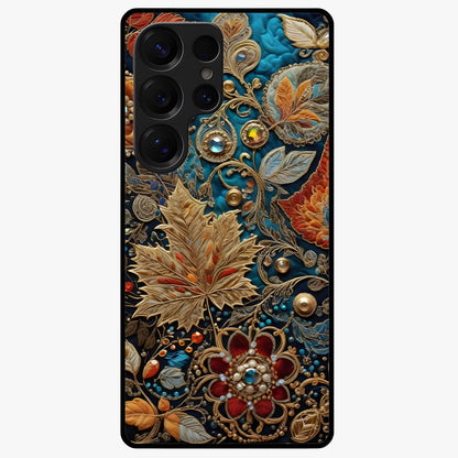 Royal Jewel Garden Glass Case showing flat back view with decorative floral garden artwork and glossy glass finish.