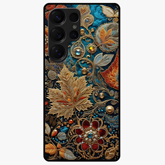 Royal Jewel Garden Glass Case showing flat back view with decorative floral garden artwork and glossy glass finish.