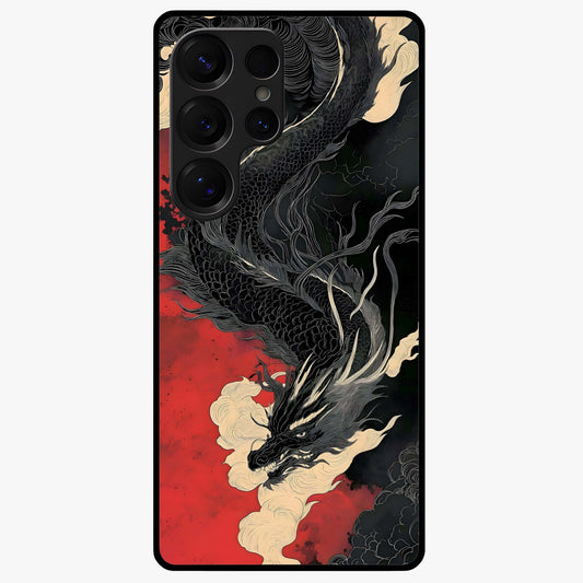 Shadow Dragon Fury Glass Case showing flat back view with fierce dragon artwork and glossy glass finish.