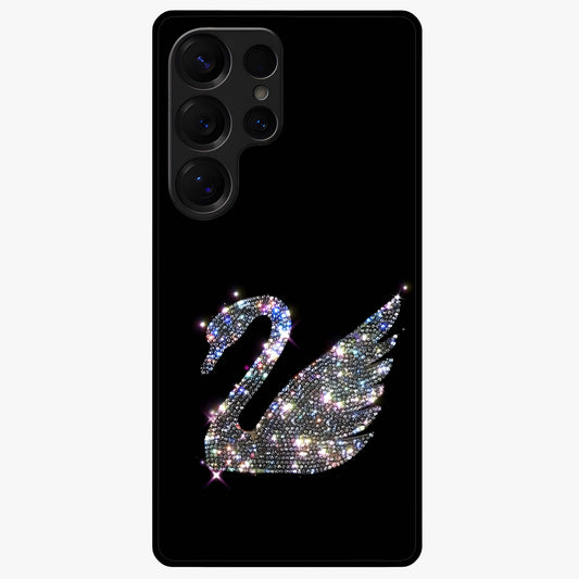 Starlit Swan Grace Glass Case showing flat back view with graceful swan artwork under starry sky and glossy glass finish.
