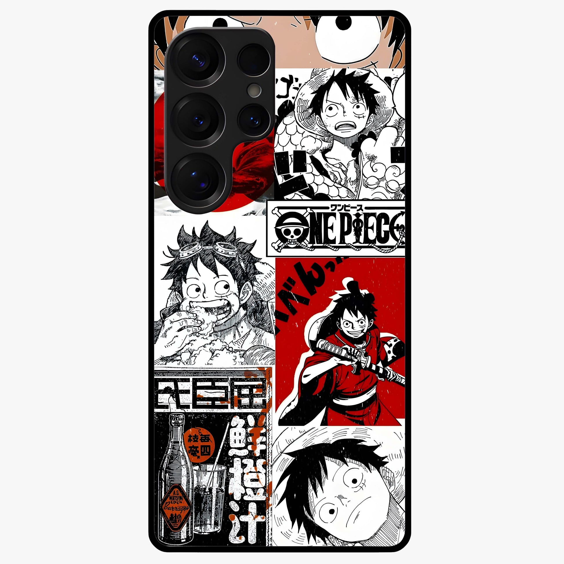 Strawhat Chaos Panels Glass Case showing flat back view with anime inspired chaos panel artwork and glossy glass finish.