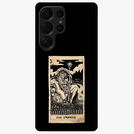 The Empress Glass Case showing flat back view with regal feminine artwork and glossy glass finish.