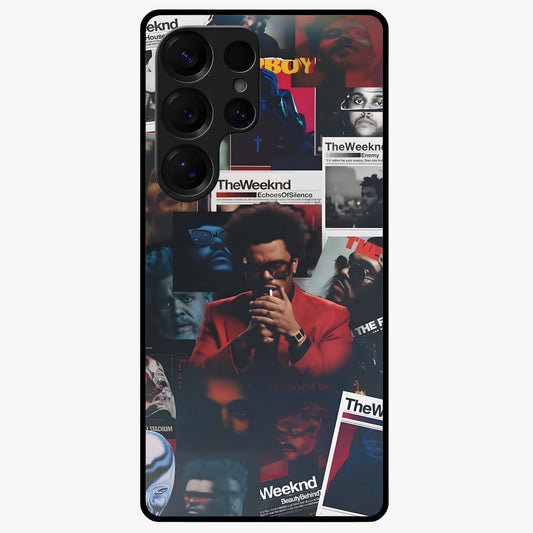 The Weeknd Glass Case showing flat back view with music inspired artistic portrait artwork and glossy glass finish.