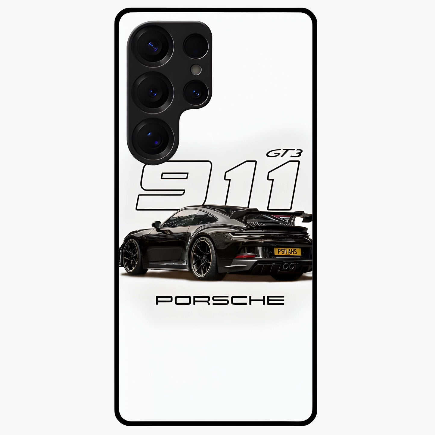 Turbo Legacy Icon Glass Case showing flat back view with iconic sports car inspired artwork and glossy glass finish.