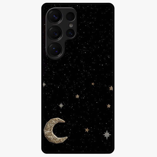 Twinkle Star With Half Moon Glass Case showing flat back view with star and half moon artwork and glossy glass finish.