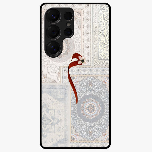 White Aesthetic Bow Glass Case showing flat back view with minimal bow artwork and glossy glass finish.