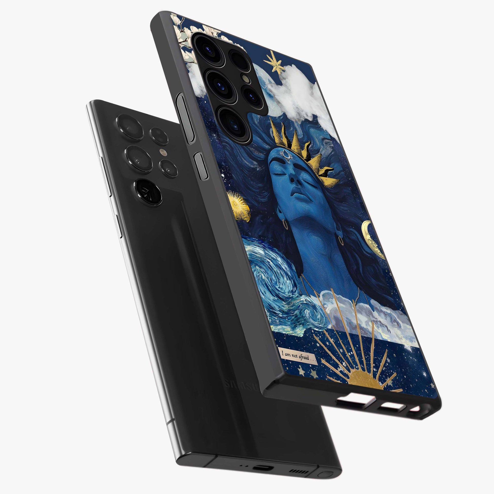 Aesthetic Lord Shiva Glass Case displayed in angled mockup highlighting spiritual Shiva illustration and sacred aesthetic design.