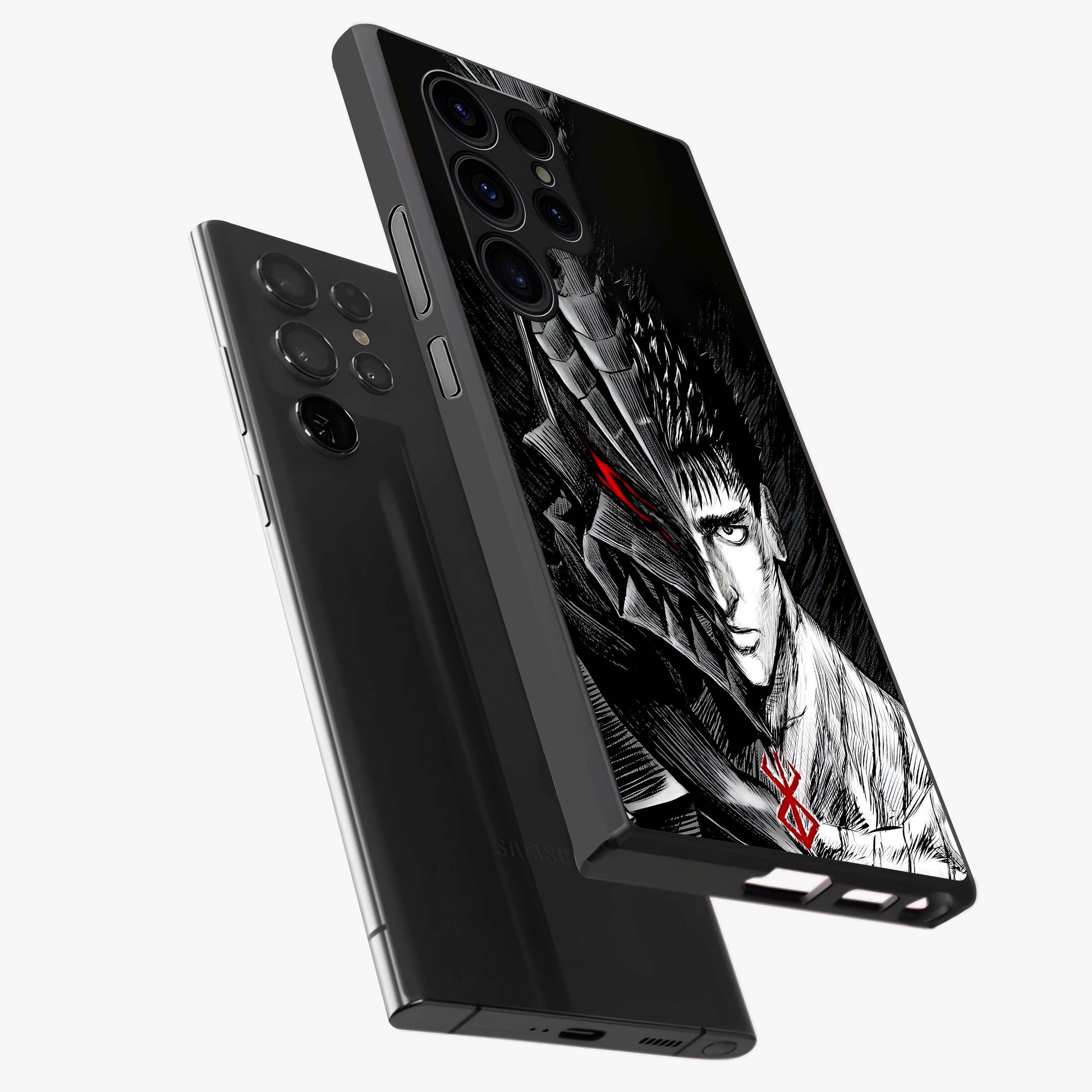 Berserker Blood Oath Glass Case displayed in angled mockup highlighting dark fantasy graphic design and powerful theme.
