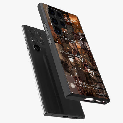 Bittersweet Aesthetic Chaos Glass Case displayed in angled mockup highlighting expressive abstract artwork and edgy aesthetic theme.