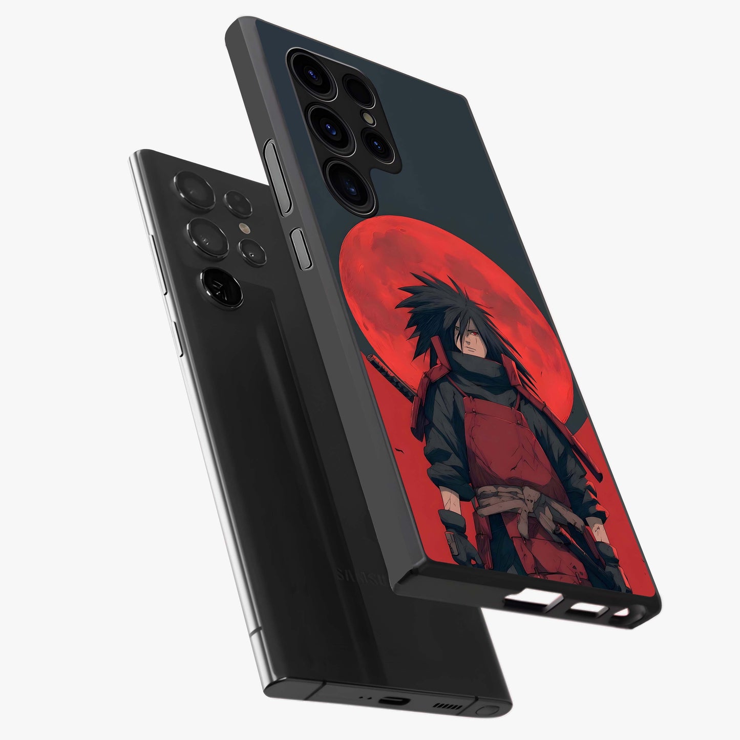 Crimson Moon Warlord Glass Case displayed in angled mockup highlighting dramatic crimson moon design with fantasy aesthetic.