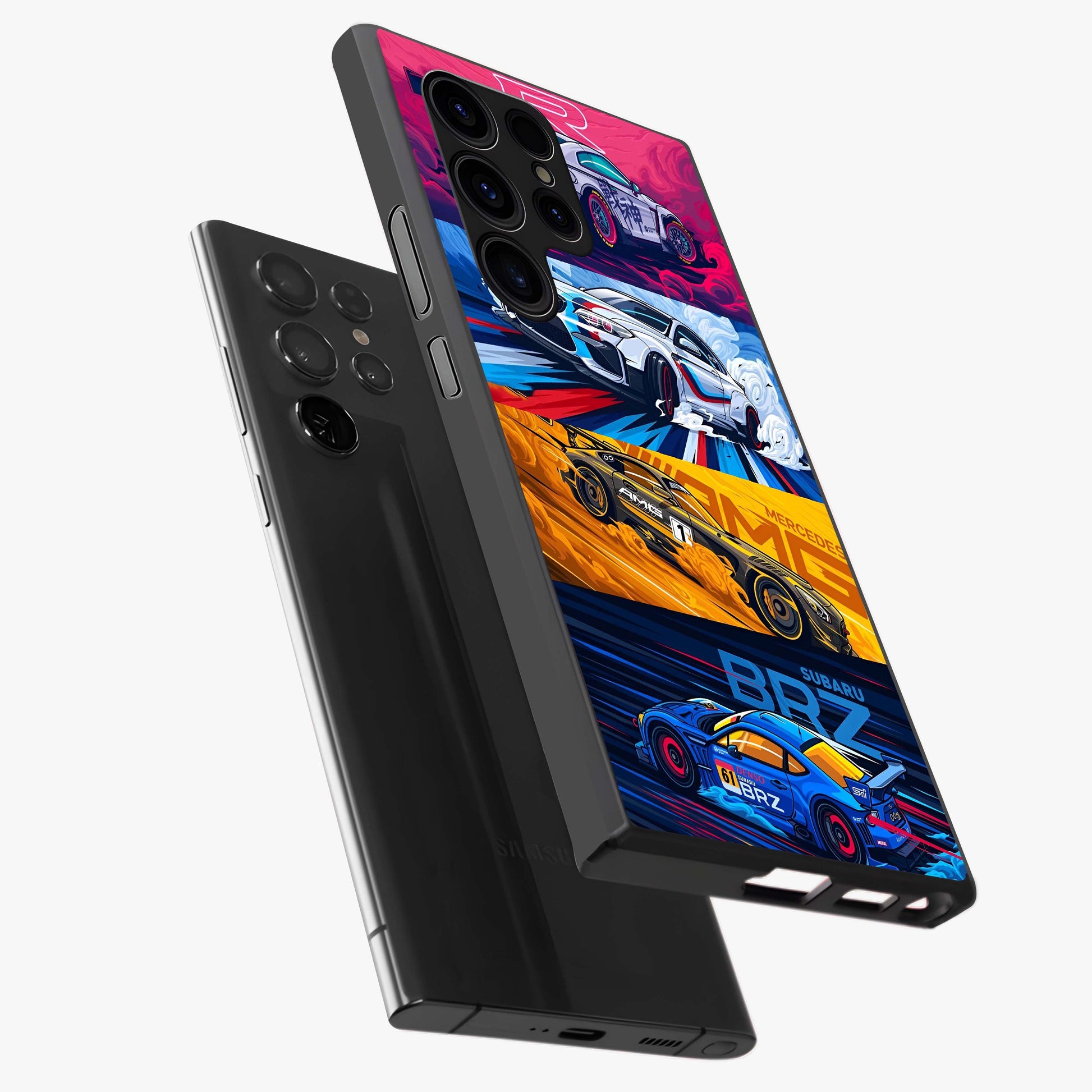 JDM Sports Car Glass Case displayed in angled mockup highlighting sleek Japanese racing car design with automotive aesthetic.