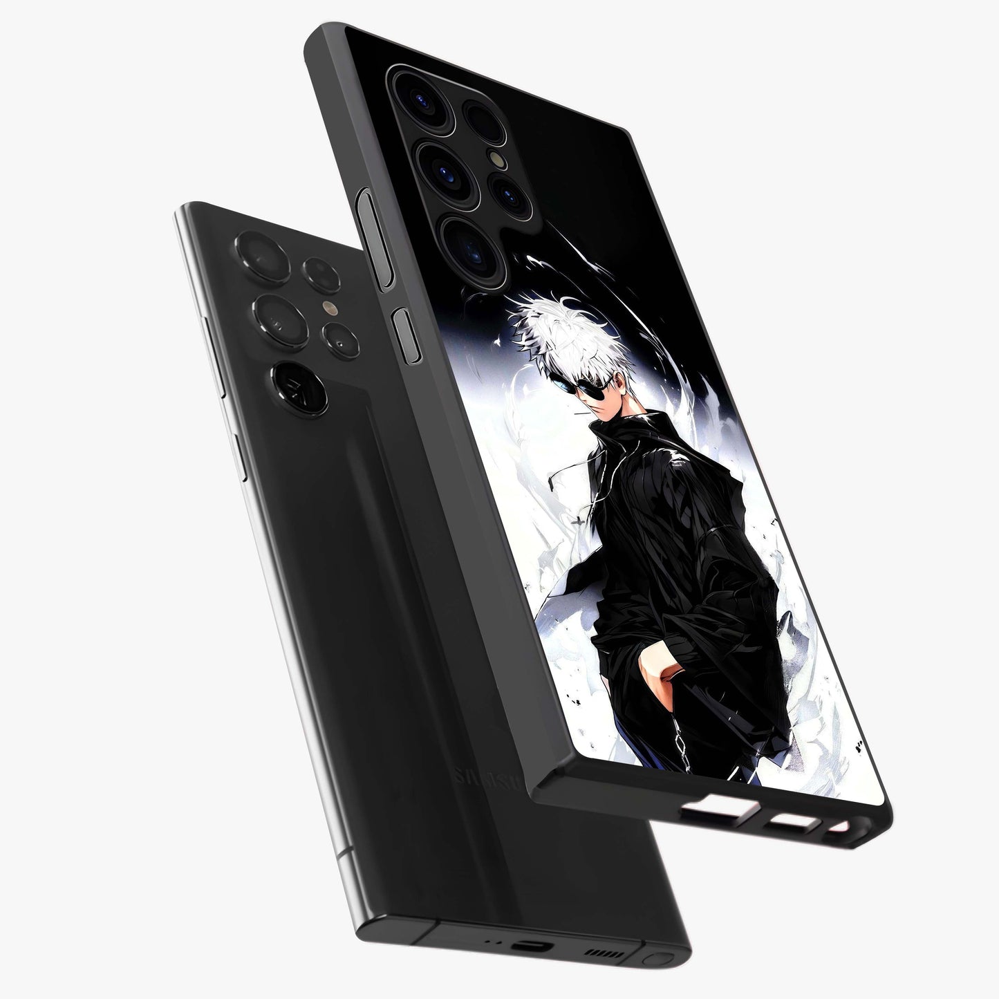 Limitless Shadow King Glass Case displayed in angled mockup highlighting dramatic dark hero design with intense aesthetic.