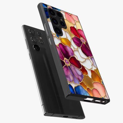 Marble Flower Pattern Glass Case displayed in angled mockup highlighting elegant marble floral design with modern aesthetic.