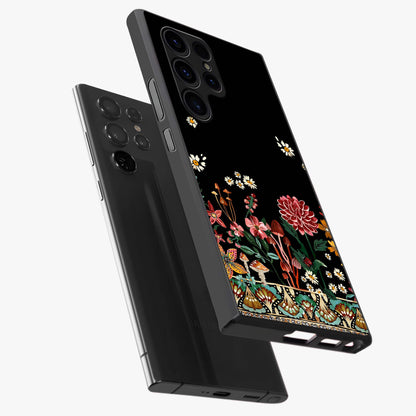 Midnight Bloom Pattern Glass Case displayed in angled mockup highlighting elegant flower design with midnight aesthetic style.