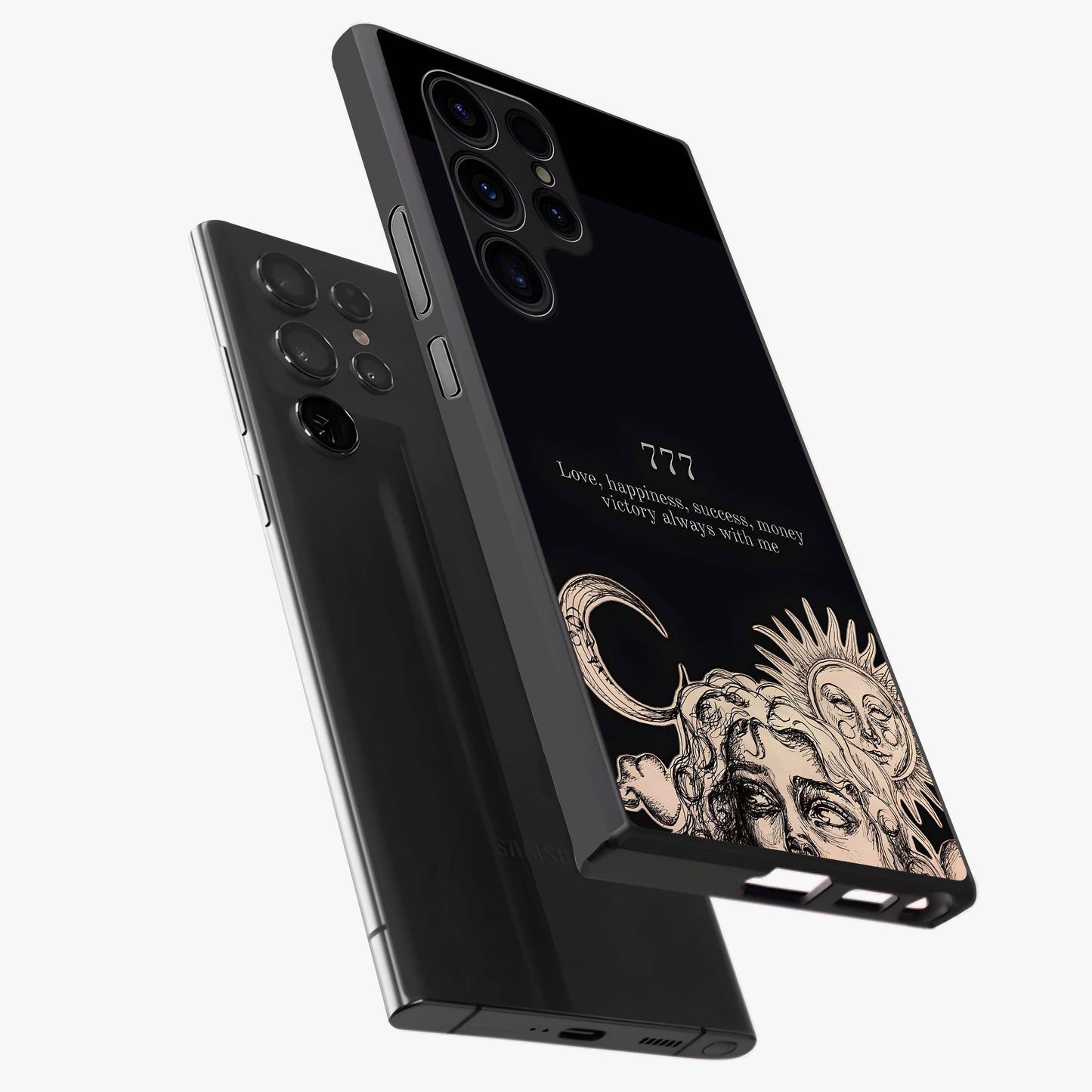 Mystic Victory Aura Glass Case displayed in angled mockup highlighting energetic aura design with bold mystical aesthetic.