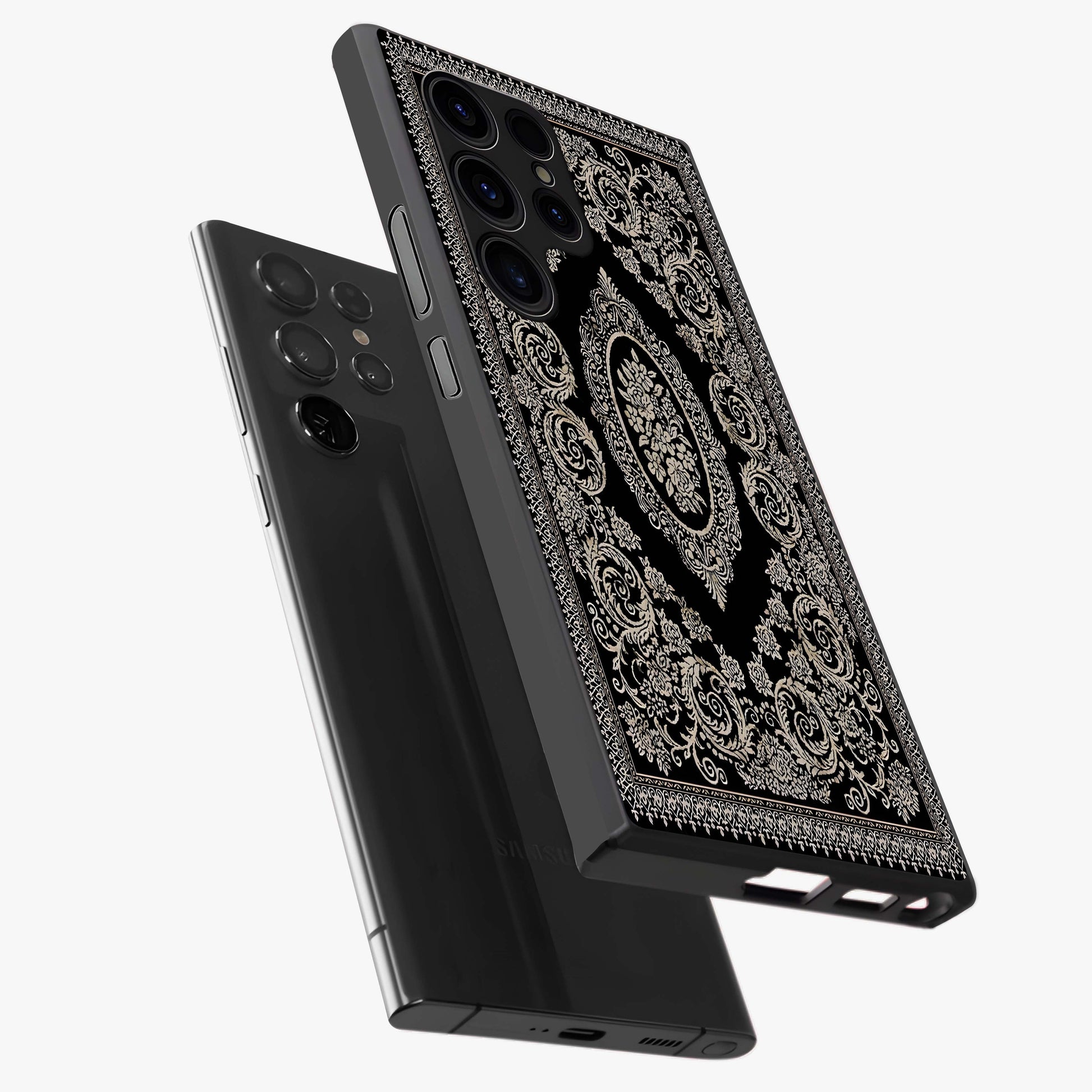 Noir Bloom Elegance Glass Case displayed in angled mockup highlighting refined flower design with stylish noir aesthetic.