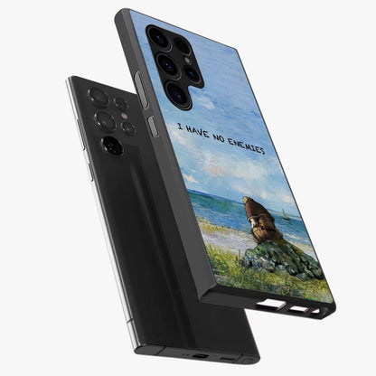 Peace Beyond War Glass Case displayed in angled mockup highlighting meaningful message design with artistic aesthetic style.