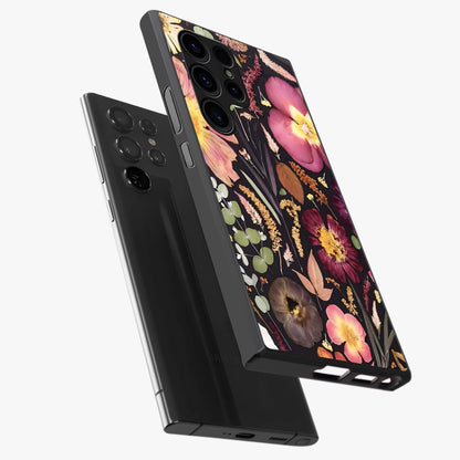 Petal Dream Tapestry Glass Case displayed in angled mockup highlighting decorative petal pattern with elegant botanical aesthetic.