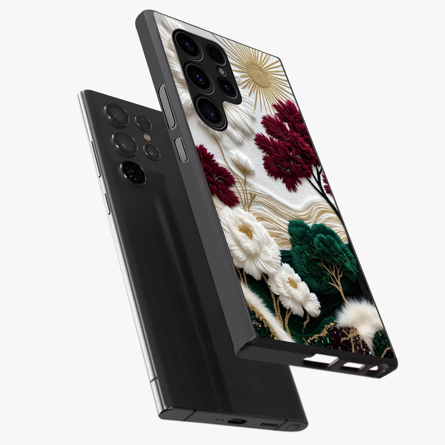 Radiant Bloom Elegance Glass Case displayed in angled mockup highlighting graceful floral design with radiant aesthetic style.