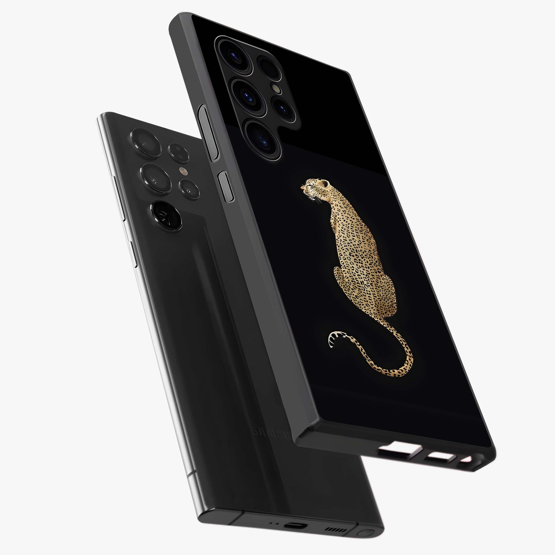 Regal Leopard Glass Case displayed in angled mockup highlighting powerful animal illustration with stylish wild aesthetic.