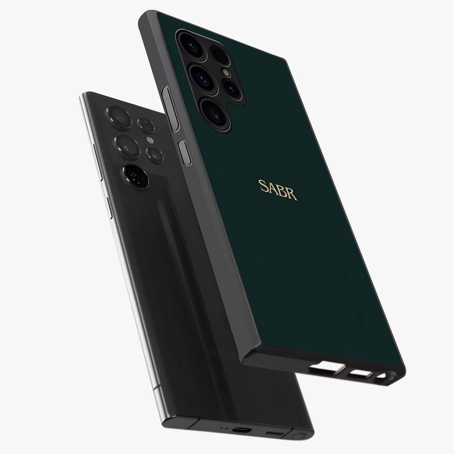 Sabr Minimal Patience Glass Case displayed in angled mockup highlighting simple inspirational design with clean aesthetic style.