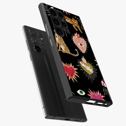 Sacred Jungle Heart Glass Case displayed in angled mockup highlighting lush tropical design with natural aesthetic style.