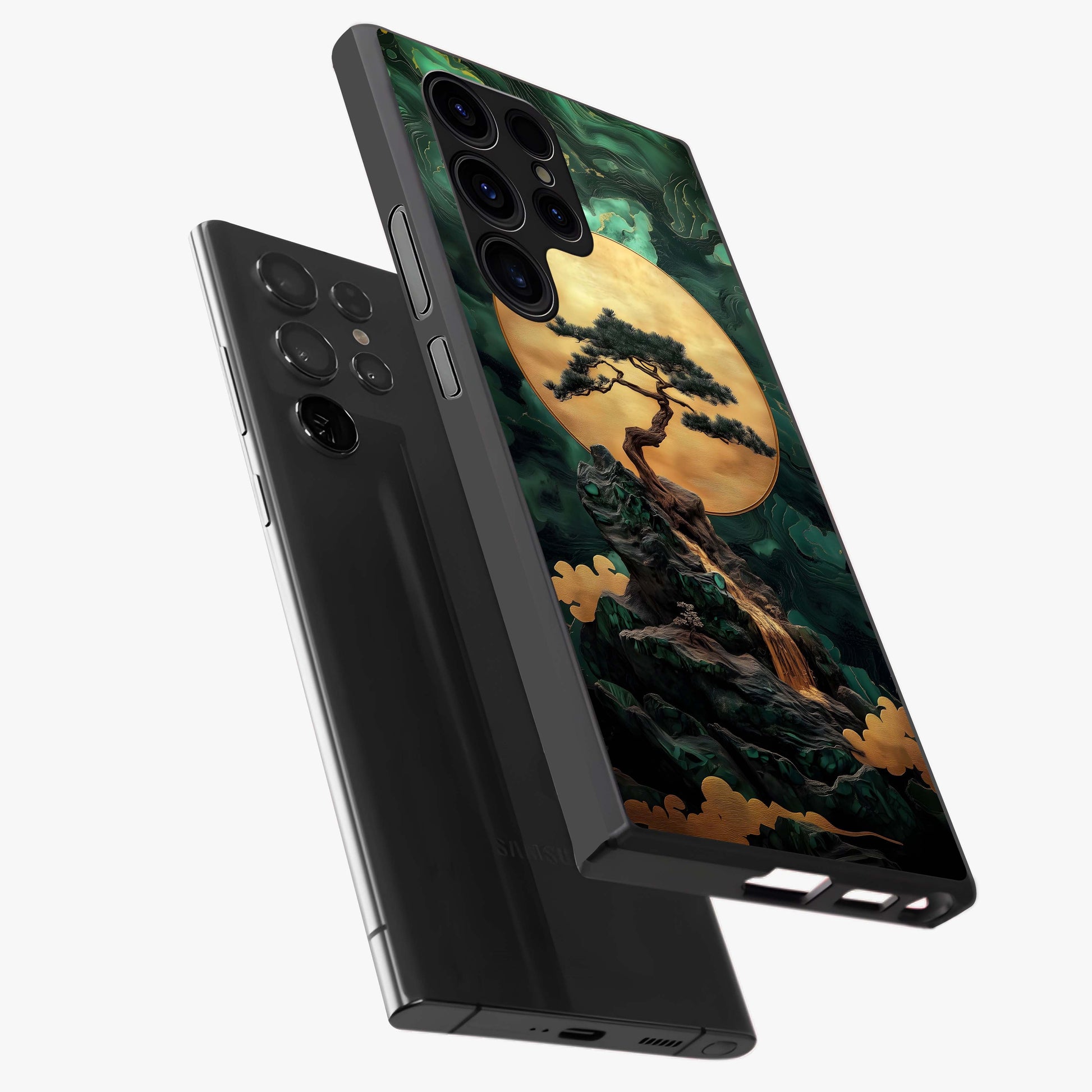 Zen Moon Rise Glass Case displayed in angled mockup highlighting peaceful lunar design with zen aesthetic style.