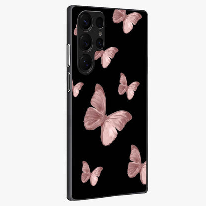 Butterfly Pattern Glass Case upright view showcasing graceful butterfly artwork with soft decorative theme.