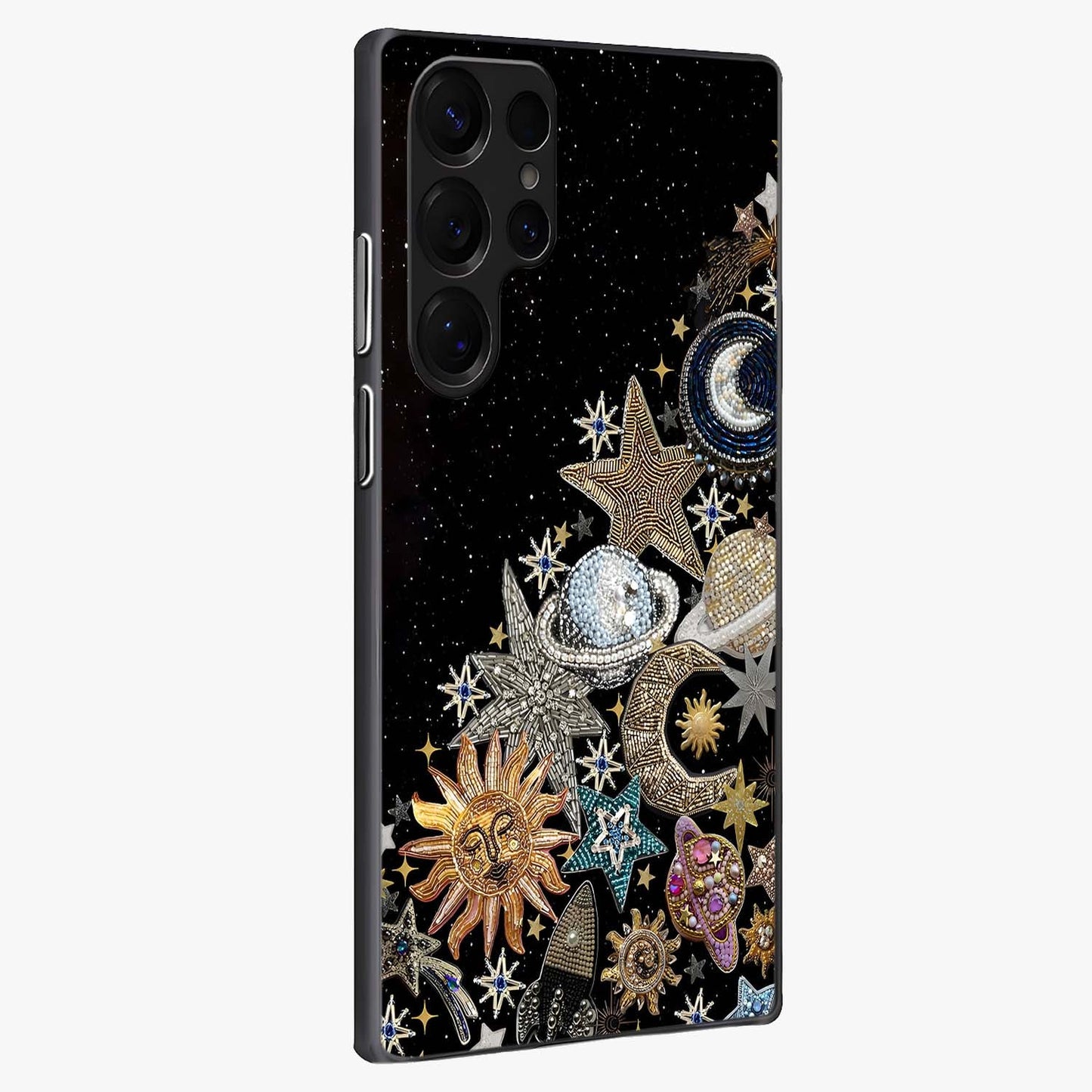 Cosmic Sparkle Dreams Glass Case upright view showcasing glowing cosmic artwork with magical galaxy theme.