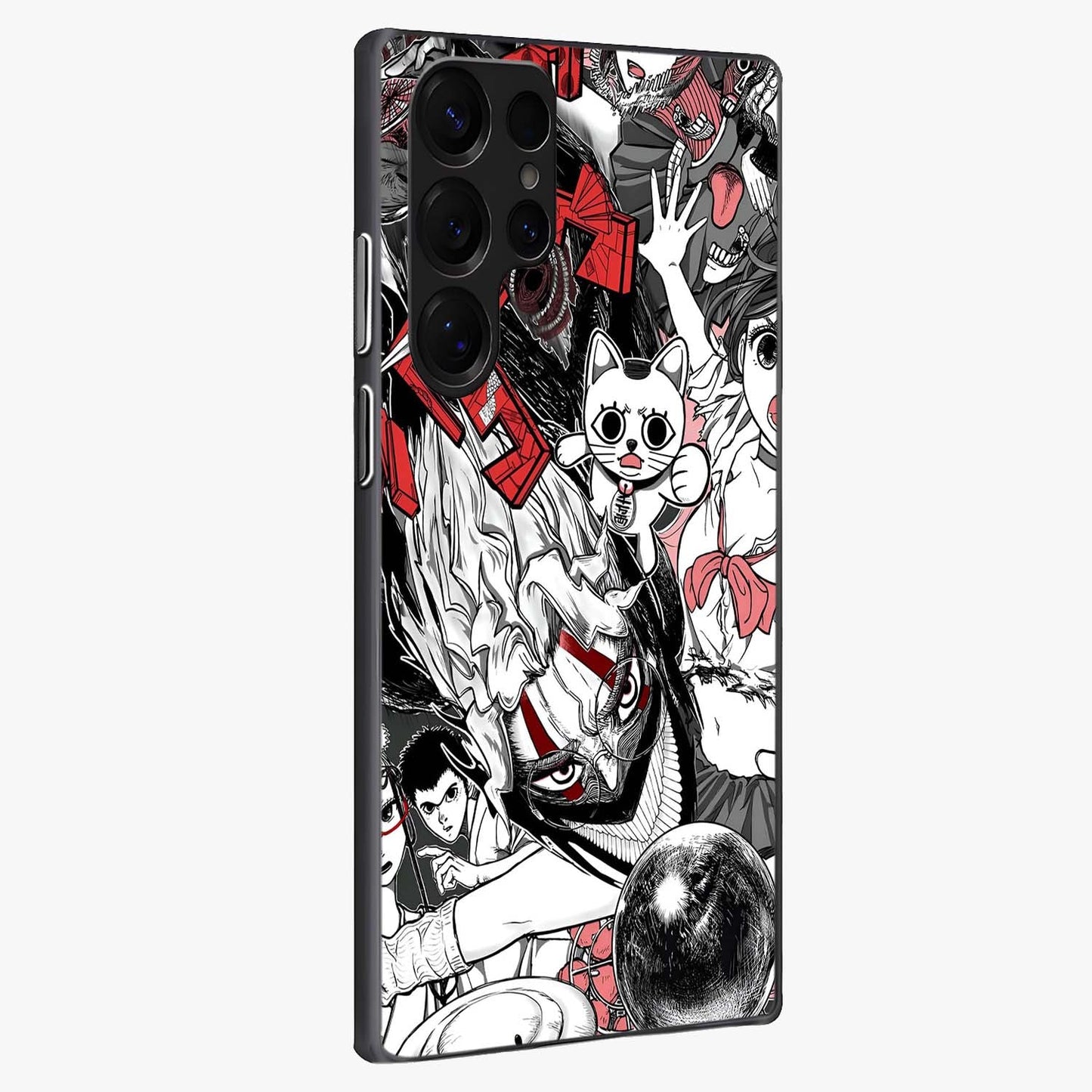Crimson Chaos Panel Glass Case upright view showcasing intense crimson artwork with dramatic aesthetic style.